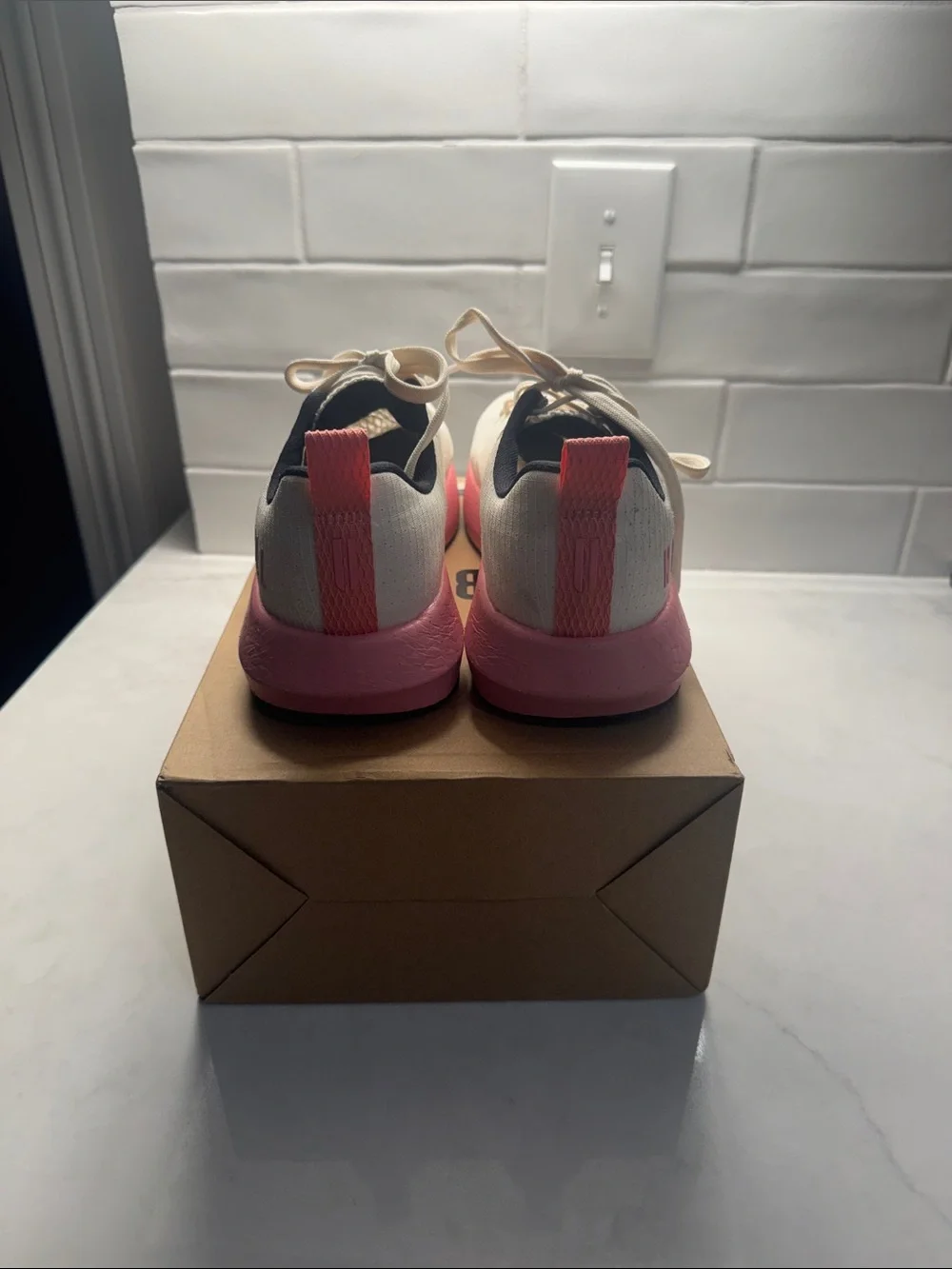 NEW IN BOX- NOBULL women's Cream Sneakers with Pink Accents